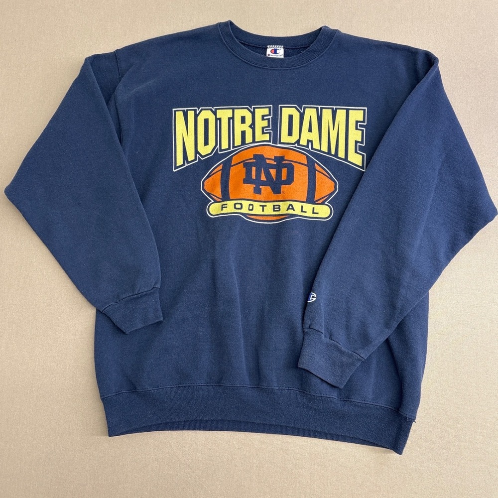 Champion Notre Dame Football Sweatshirt Mens Large Navy Blue Crewneck Pullover